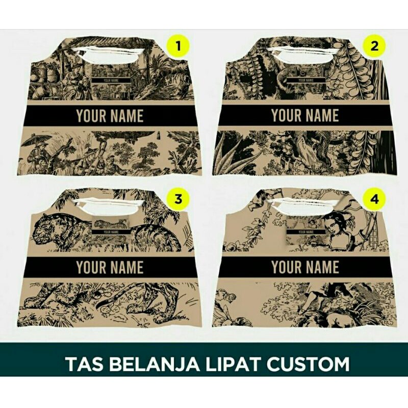 Tas Belanja Lipat Fashion Vintage Custom Nama (1 pcs)