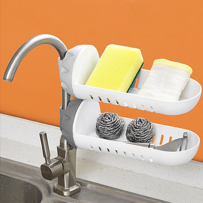 [Punch-free Faucet Rack] [Kitchen Sink Drain Storage Rack, Dishcloth &amp; Steel Wire Ball &amp; Soap Sponge Rack] [Adjustable Bathroom Faucet Drain Rack]