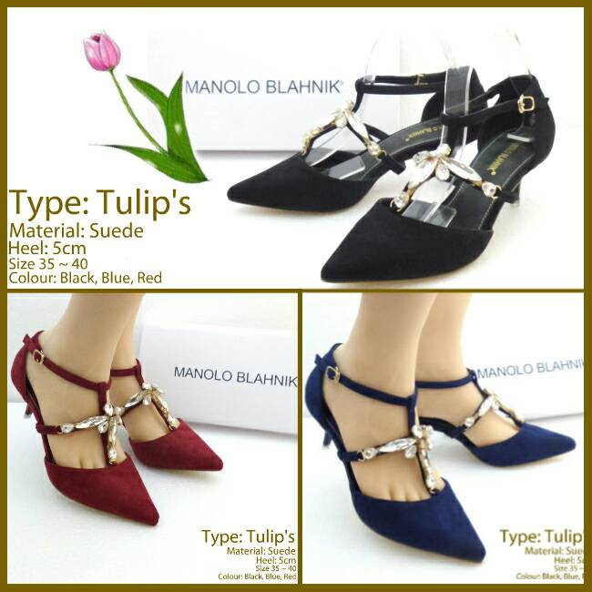 Sepatu Manolo Blahnik Tulip Suede Heels
