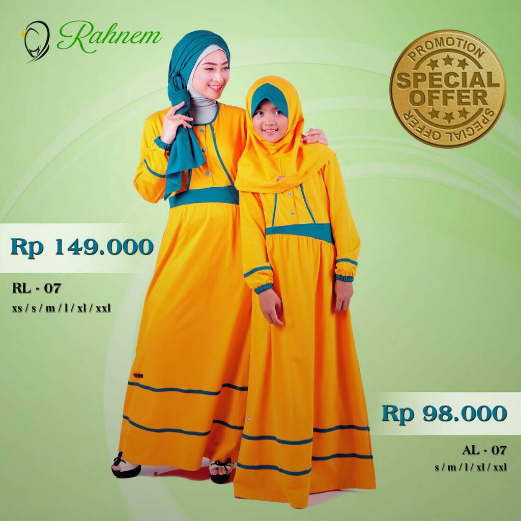 Rahnem Diskon s/d 30% - Gamis RL 07 - AL 07 Couple Sarimbit Pasangan Ibu Anak