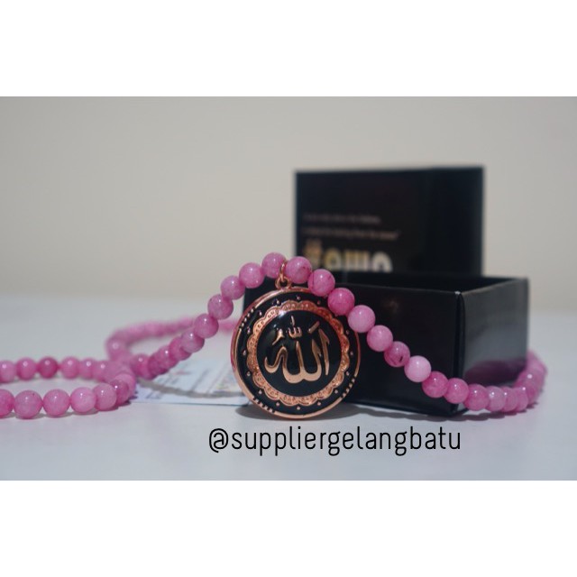 KALUNG lafaz allah giok pink batu Ginsamyong kado oleh haji akik aksesoris fashion ibunda sehat