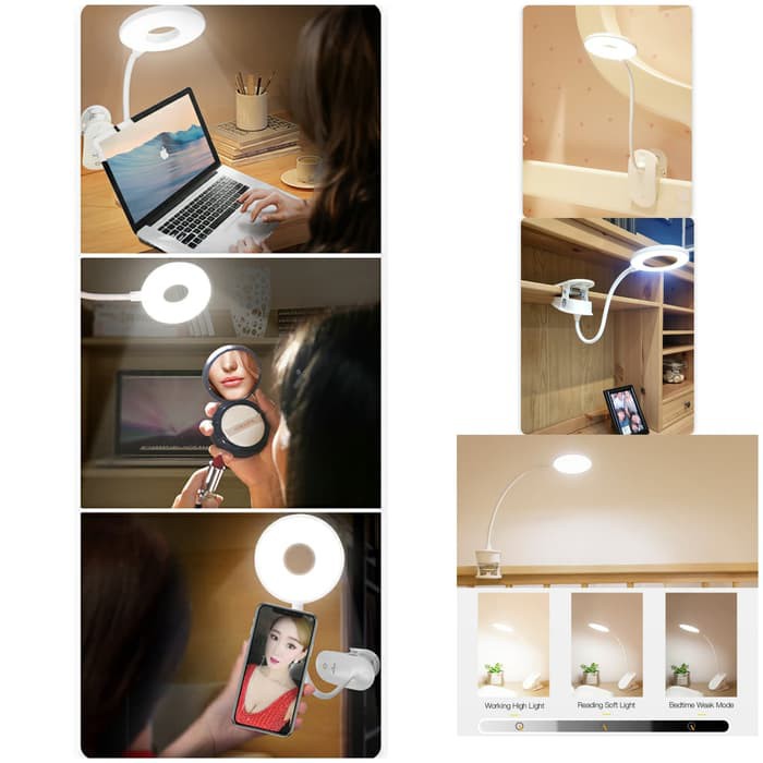 Lampu Meja Belajar LED Clip Circle Design 5700-7300K || Yage - YG-T102