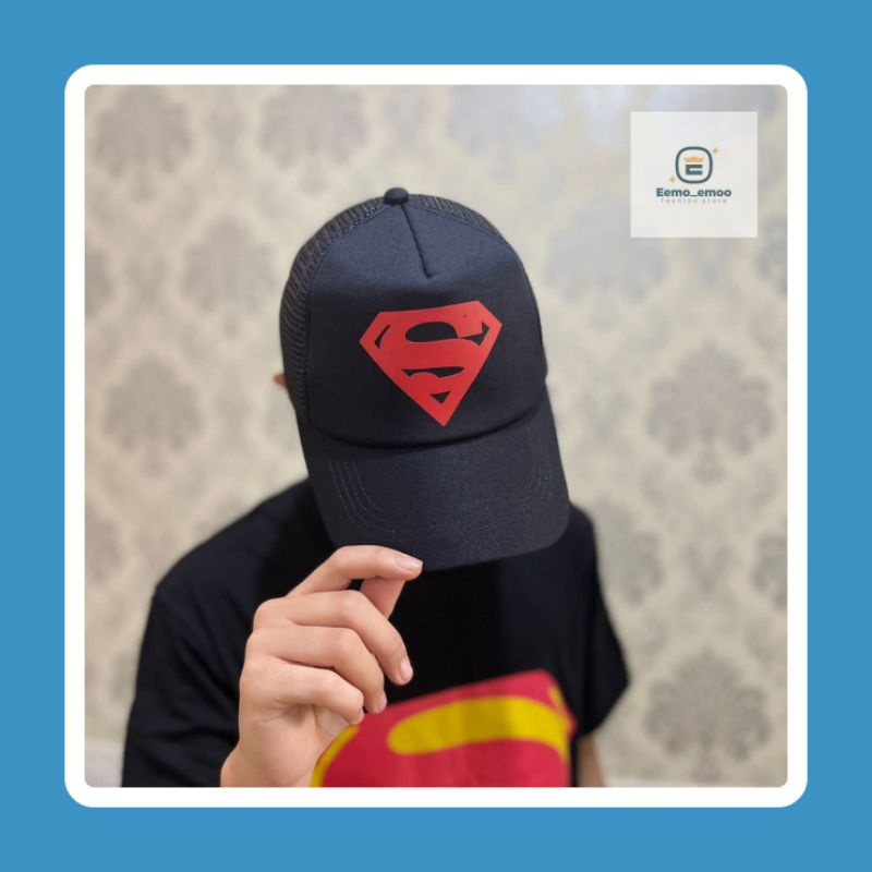 EMOEMO-Topi Pria wanita anak baseball Logo SUPERMAN Topi Distro Jaring Snapback