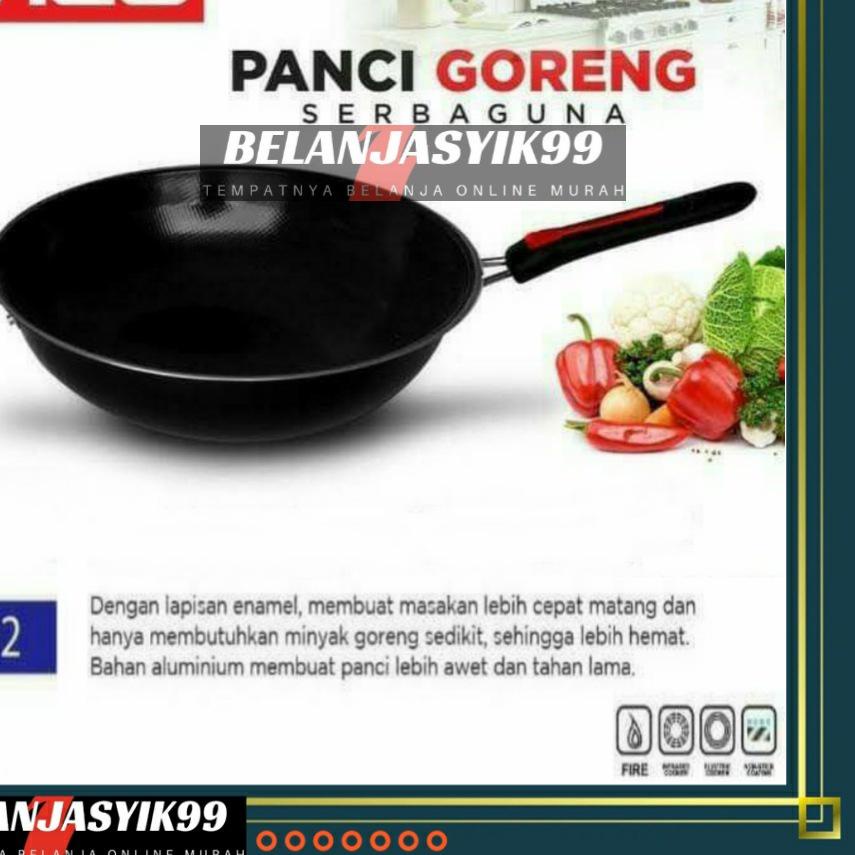 ☇ WAJAN TEFLON GAGANG / WAJAN PENGGORENGAN TEFLON 32CM / WAJAN ENAMEL VICO ANTI LENGKET / WAJAN GAGA