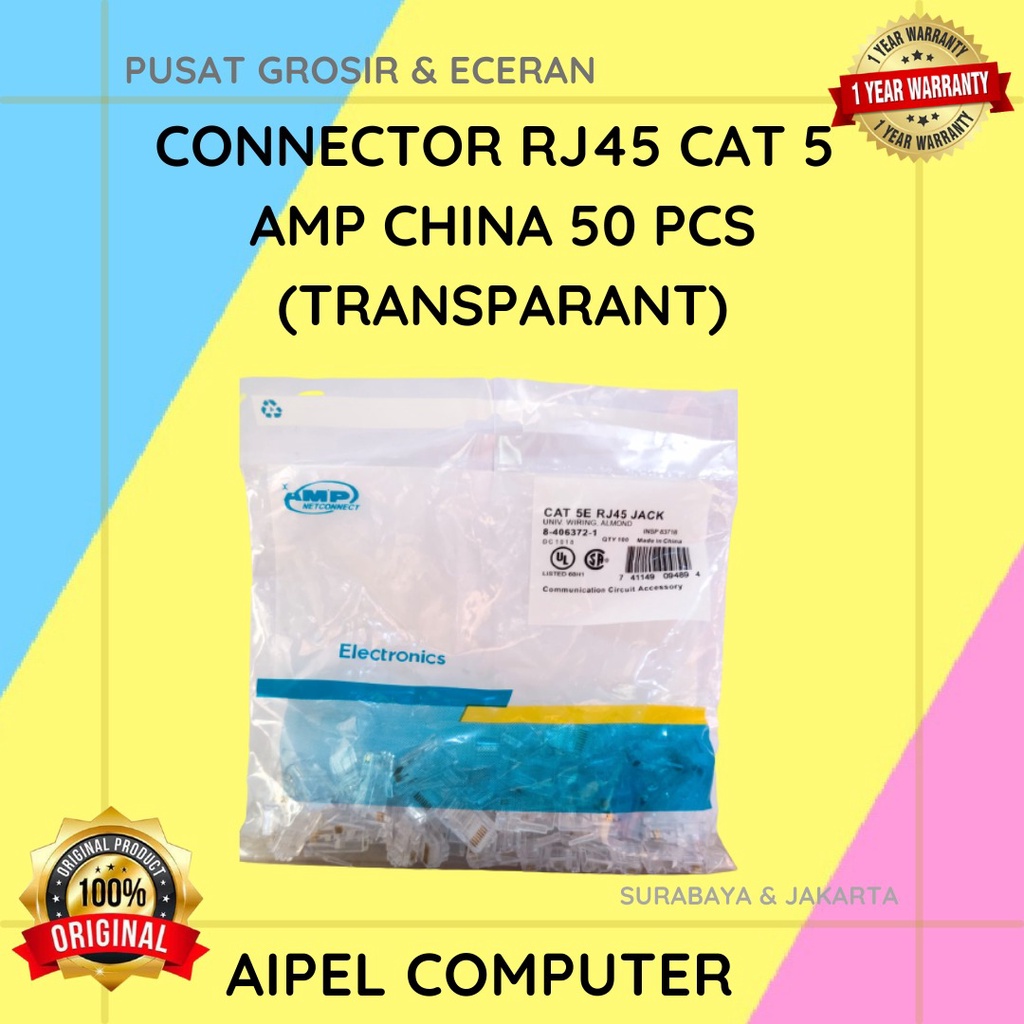 AMP | CONNECTOR RJ45 CAT 5 AMP CHINA 50 PCS (TRANSPARANT)