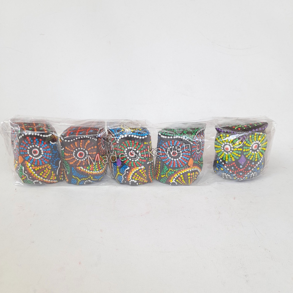 1 set isi 5pcs Pajangan patung burung hantu super mini 5cm bahan kayu