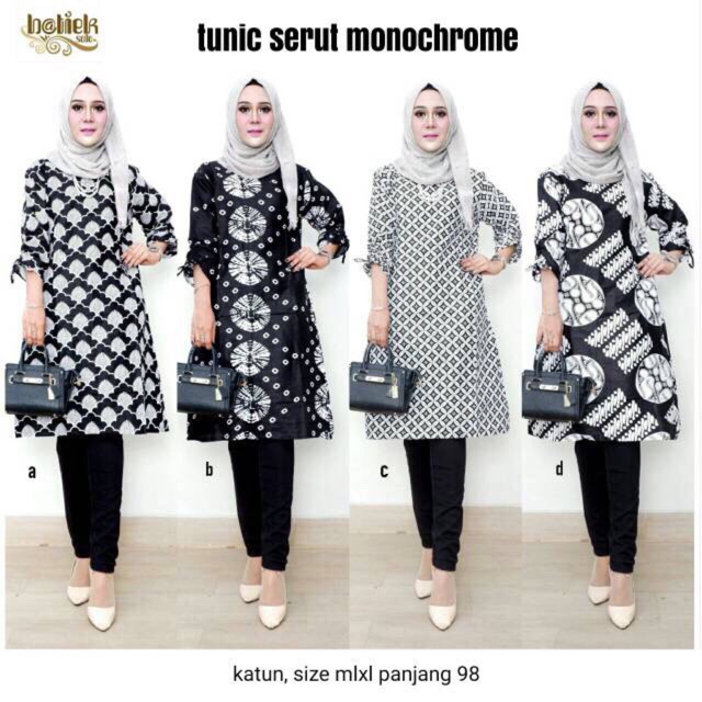 ADA SIZE SUPER JUMBO TUNIC TIDAK SERUT MONOCHROME TUNIK MONOKROM SHIBORI JUMBO LD 120 XXXXXL 5L BIG SIZE PLUS SIZE SERAGAM KANTOR KERJA HITAM PUTIH