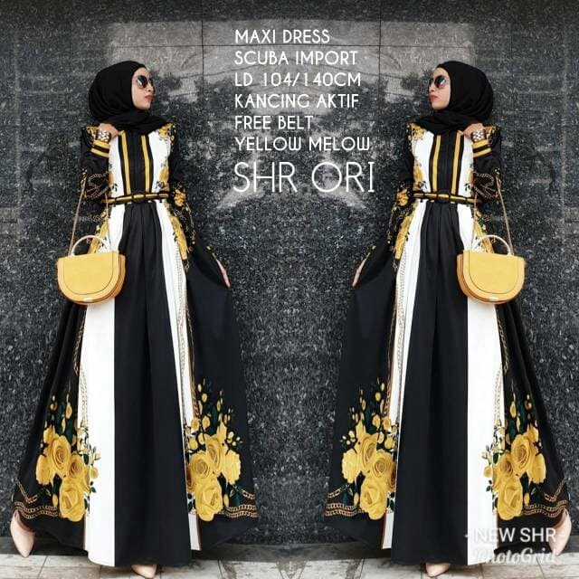 PREMIUM PROMO GAMIS MAXI DRESS BUNGA YELLOW ORI SHR/BAJU MUSLIM WANITA