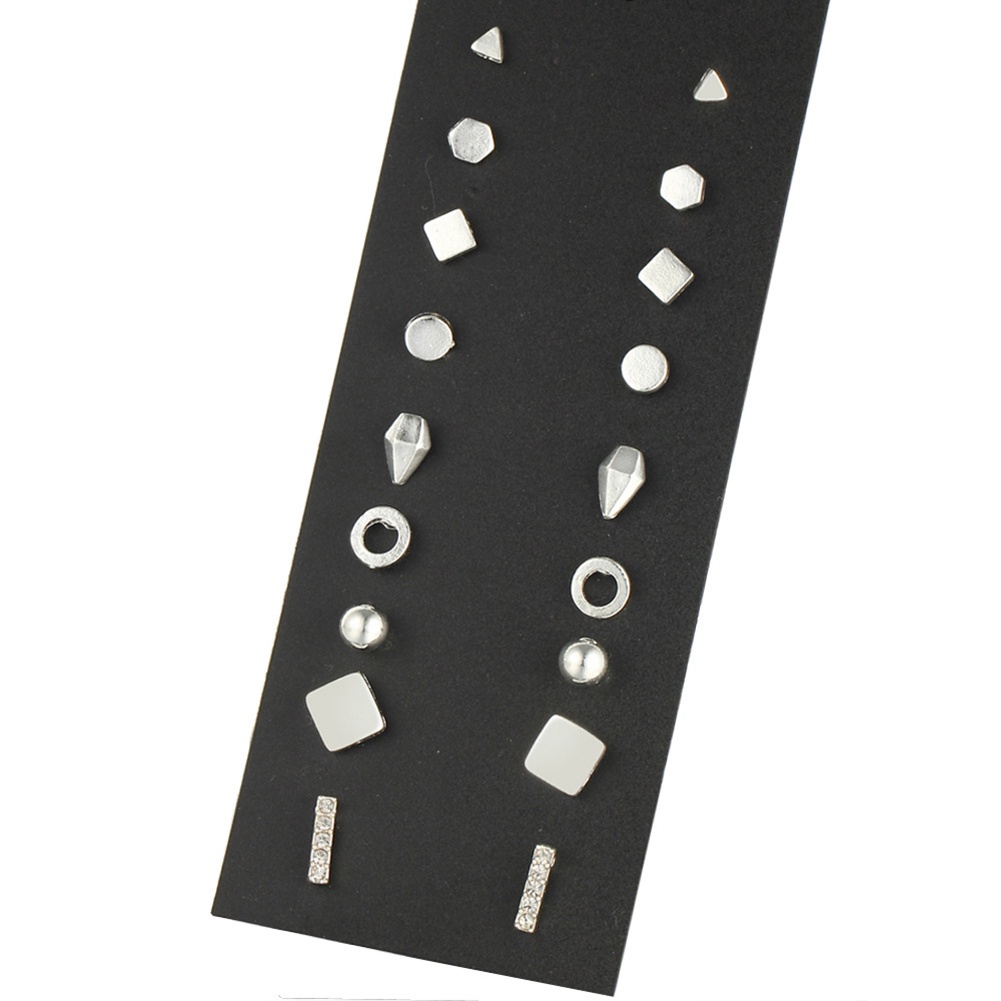 Hu Hu Hu Hu Hu Alat Bantu Pasang Kacamata♡ 9 Pasang / Set Anting Tusuk Bentuk Geometri Bulat / Persegi / Segitiga Gaya Punk Untuk Wanita