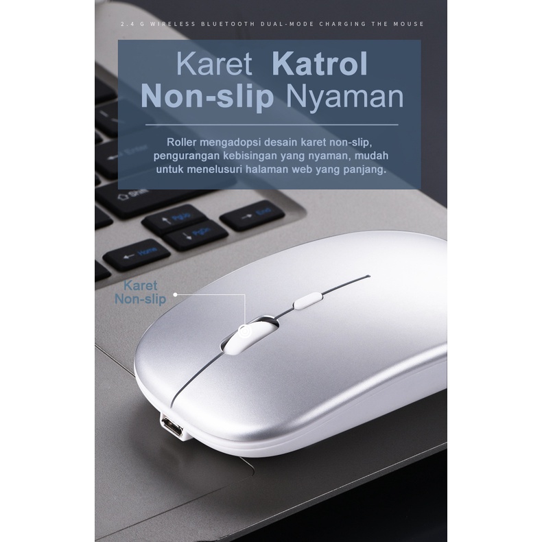 ITS Wireless Mouse 2.4Ghz Ergonomic Rechargeable Silent Click Portabel 1600DPI Mouse RGB Light For Komputer PC Laptop