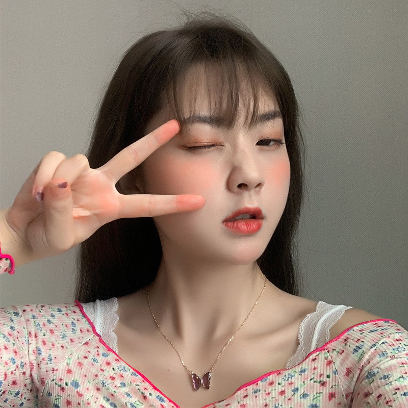 Kalung Choker Desain Kupu-Kupu Bahan Kaca Alloy Warna Permen Transparan Gaya Korea Untuk Wanita