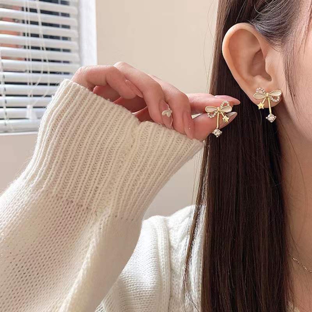 Anting Tusuk Model Pita Dengan Berlian Imitasi Untuk Wanita