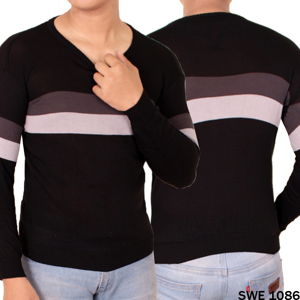 Sweater Pria Polos Motif V-Neck - Bahan Rajut (COMB)