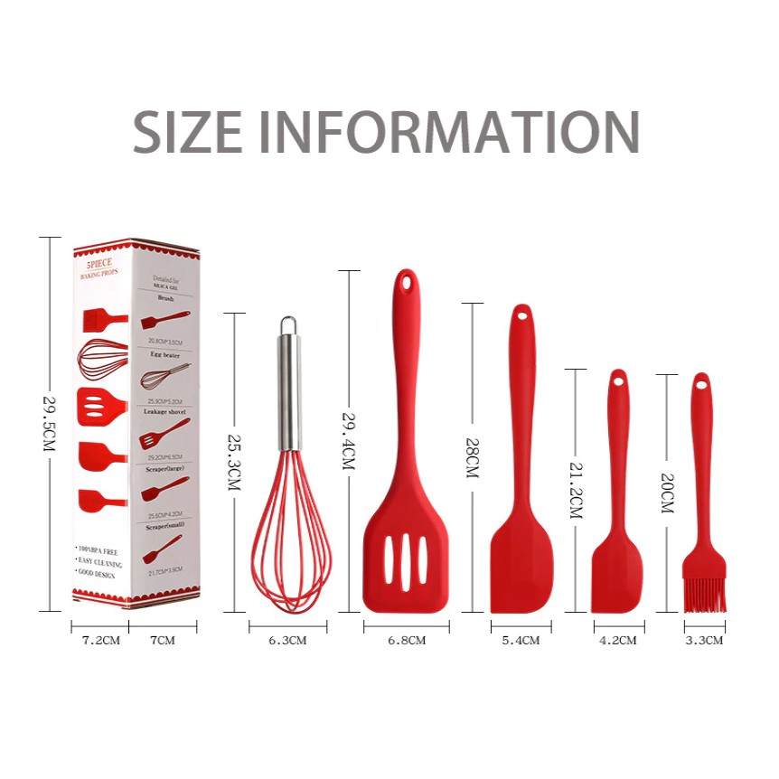 SPATULA SILIKON Tahan Panas 5 in 1 Alat Masak Sutil UTENSIL PREMIUM KT-047 Alat Kocok Telur Telor Penggorengan Kuas Kue Adonan