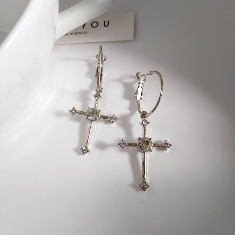 Cross Diamond Earrings Personality Temperament Retro