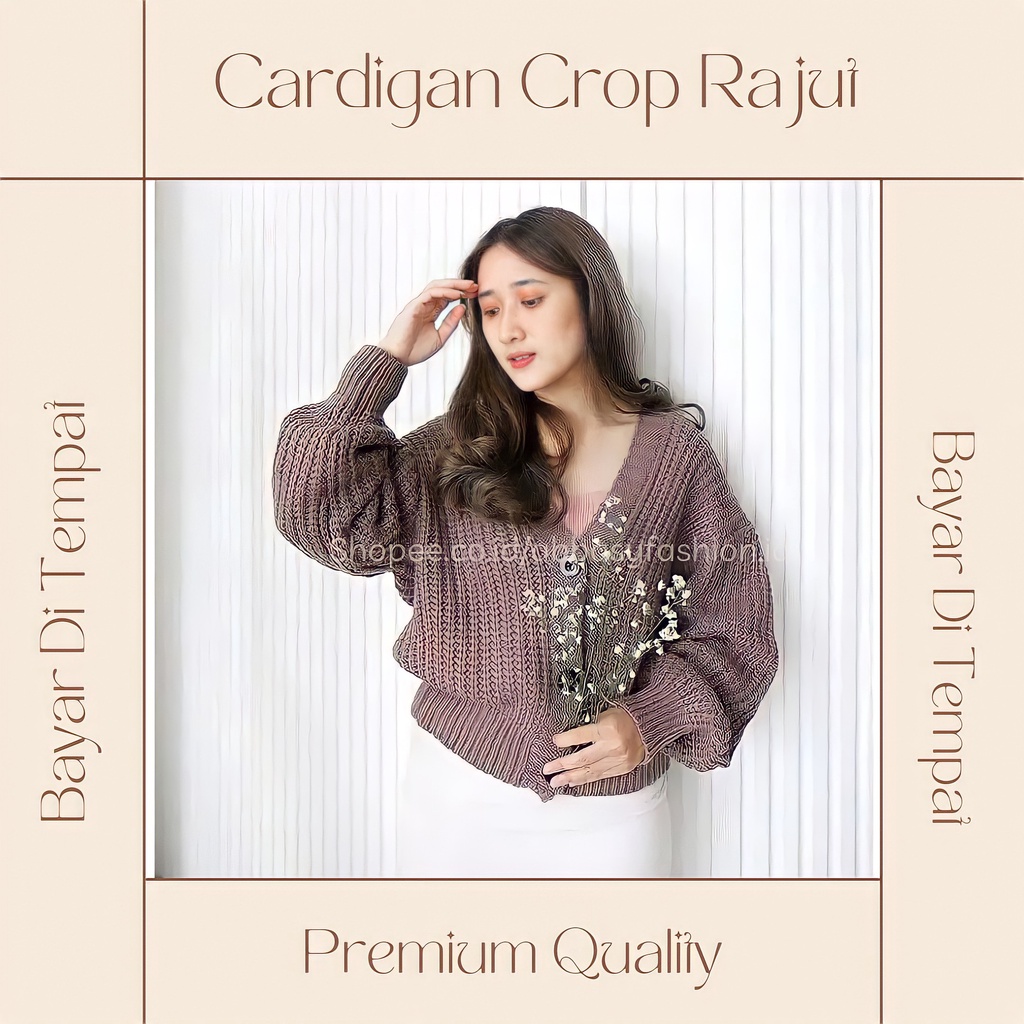 Erie Cardigan Crop Rajut Premium / Cardigan Rajut Tebal Lengan Balon