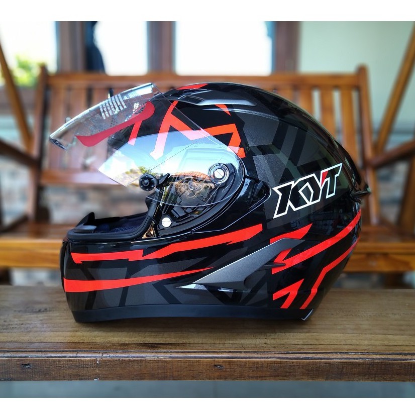 Helm KYT Falcon Faster Black Red Fluo Full Face Merah