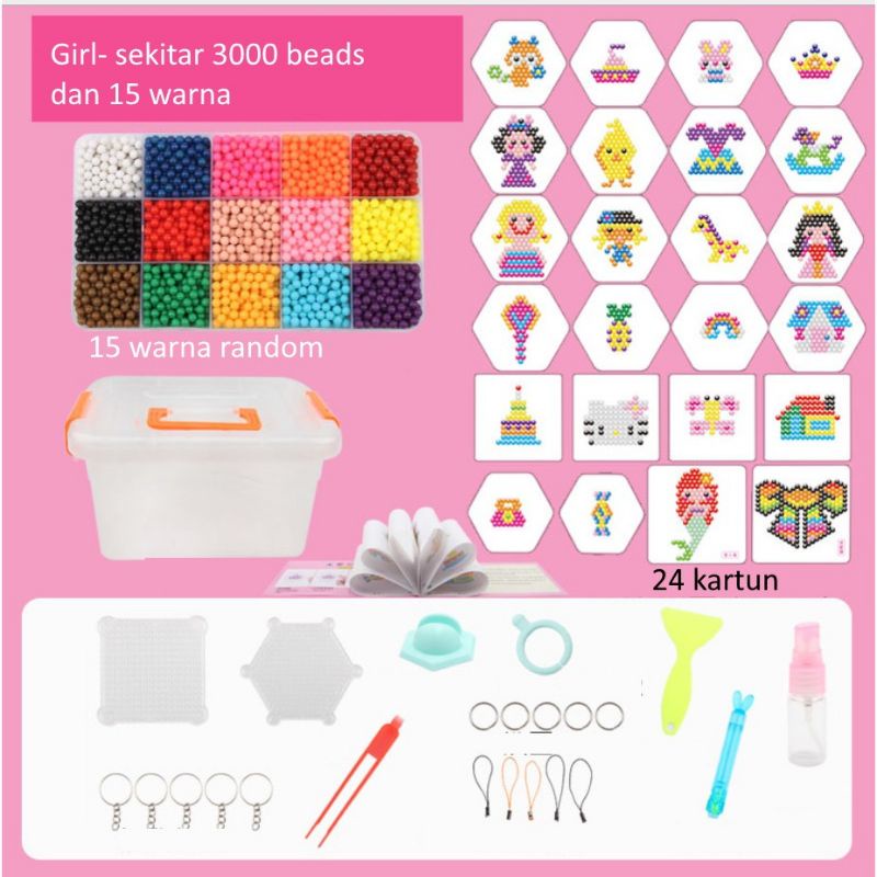 3000 Pcs DIY Magic Spray Aqua Beads / Mainan Anak Aquabeads Aquabead