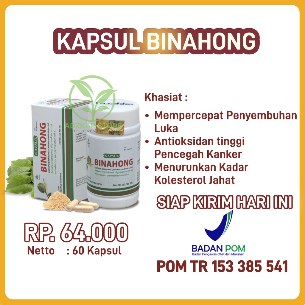 Kapsul Binahong Asli Tazakka 60 kapsul Obat Herbal Untuk Mempercepat Penyembuhan Luka Operasi