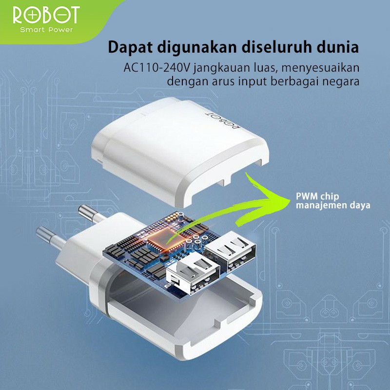 Charger Robot  RT-K9 Dual USB Charger Handphone