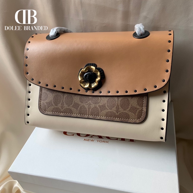 [READY]Coach Parker with Rivets and Snakeskin Shoulder Bag (29416)