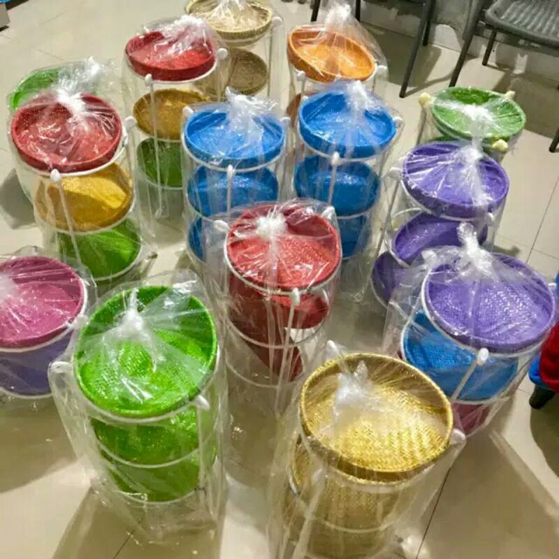 Anyaman bambu 1 pcs // Rotan anyaman tempat bawang rotan susun kaki besi anyaman rotan