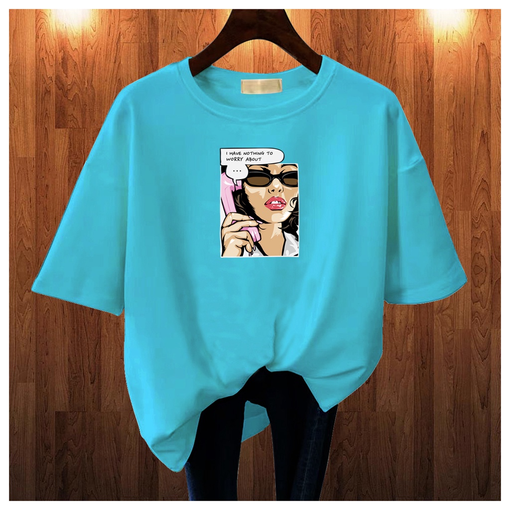 CALVIERO SHOP - BAJU KAOS ATASAN WANITA PRINT GIRL NOTHING WORRY LOGO GALAXY PRINT