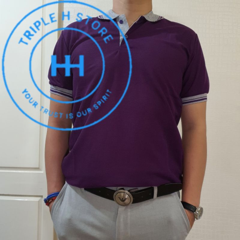 Kaos Polo Warna Ungu Tua Kerah Abu Kualitas Ekspor