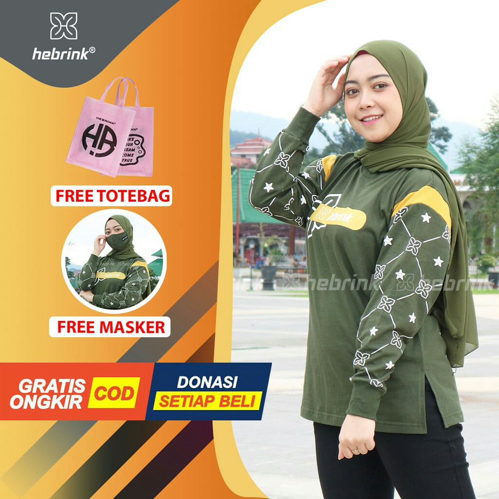 ⭐BELI 1 BONUS 2⭐ Sweatshirt Hebrink Original HB32 Green Army - kaos tangan panjang wanita - T Shirt