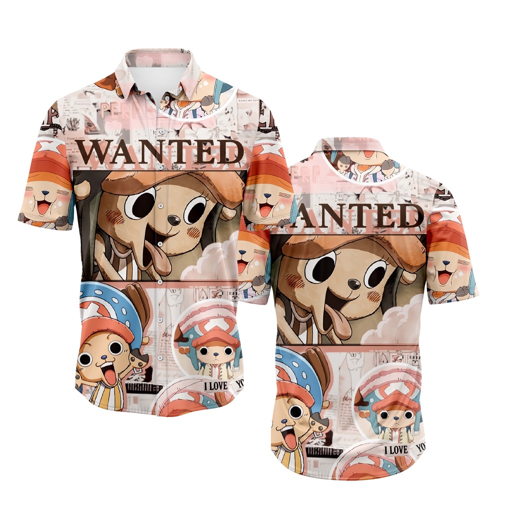 KEMEJA FULLPRINT ANIME ONE PIECE WANTED D Luffy Chopper