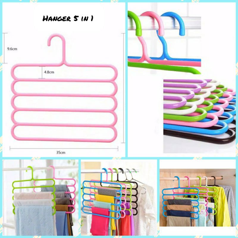 Gantungan Baju 5 Susun / Hanger Pakaian Celana Jilbab Handuk 5 Layer Model Plastik