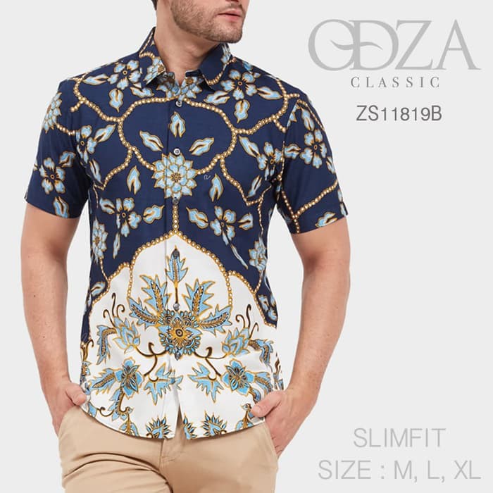  Kemeja  Batik Pria  Modern Lengan  Pendek  Casual Modis Slim Fit Trendy Masa  Kini  ZS11819B Shopee 