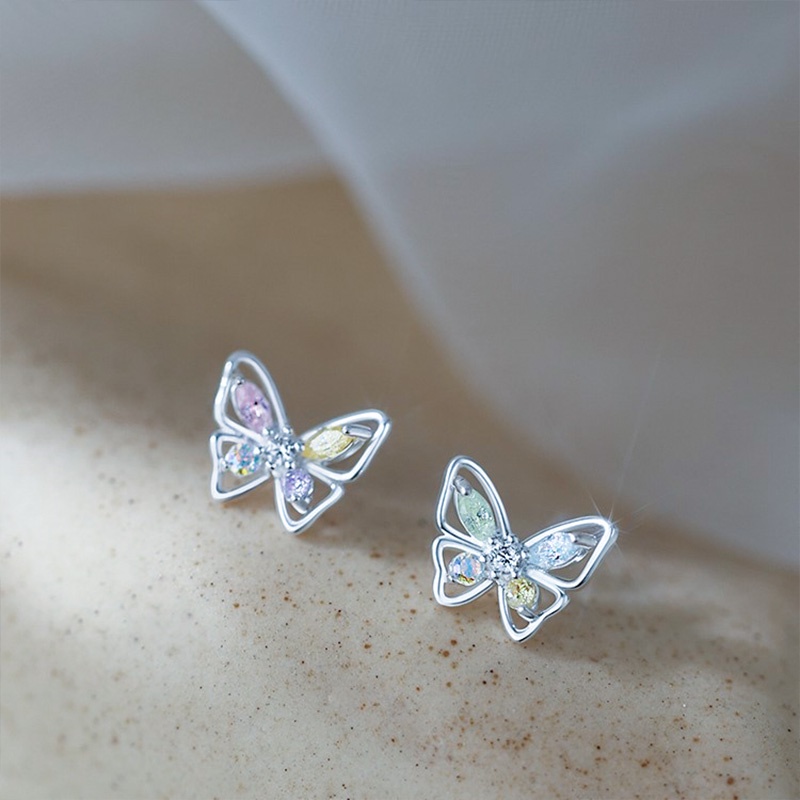 Anting Desain Kupu-Kupu Warna Pink Biru Gaya Korea Untuk Wanita