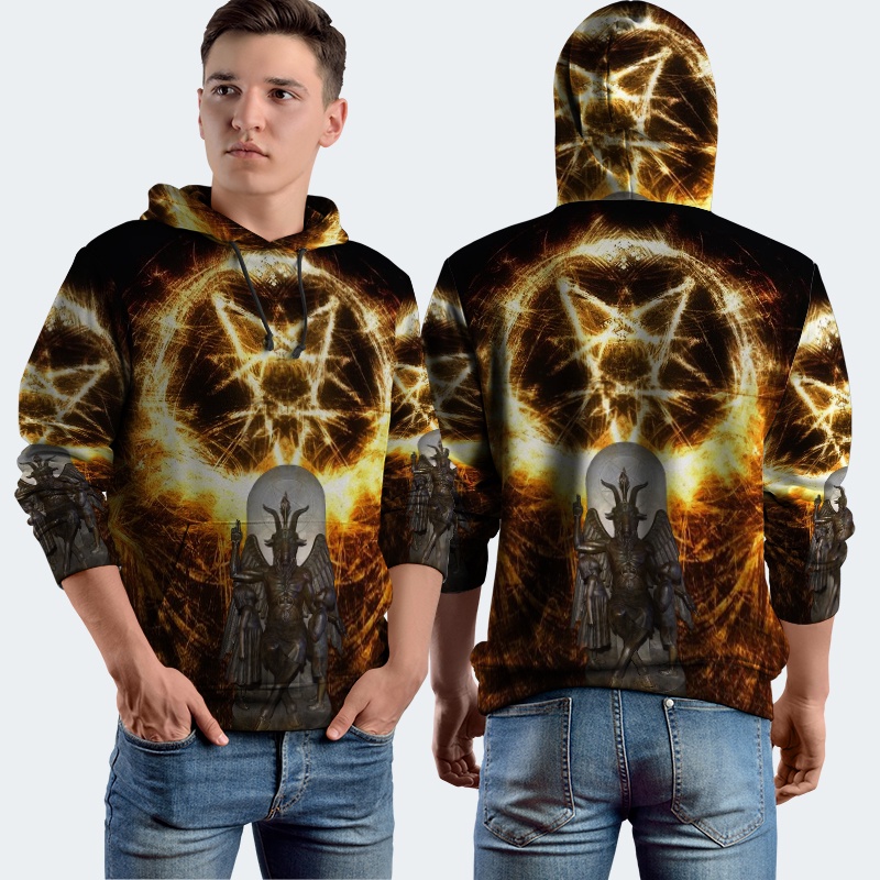 Jaket Hoodie Fullprint Baphomet Satanic Bahan Polyester Jersey