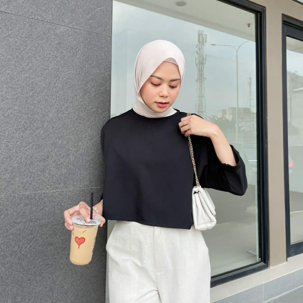 Blouse Polos Ovesize Top / Stacy Crop Crinkle Wanita Oversize