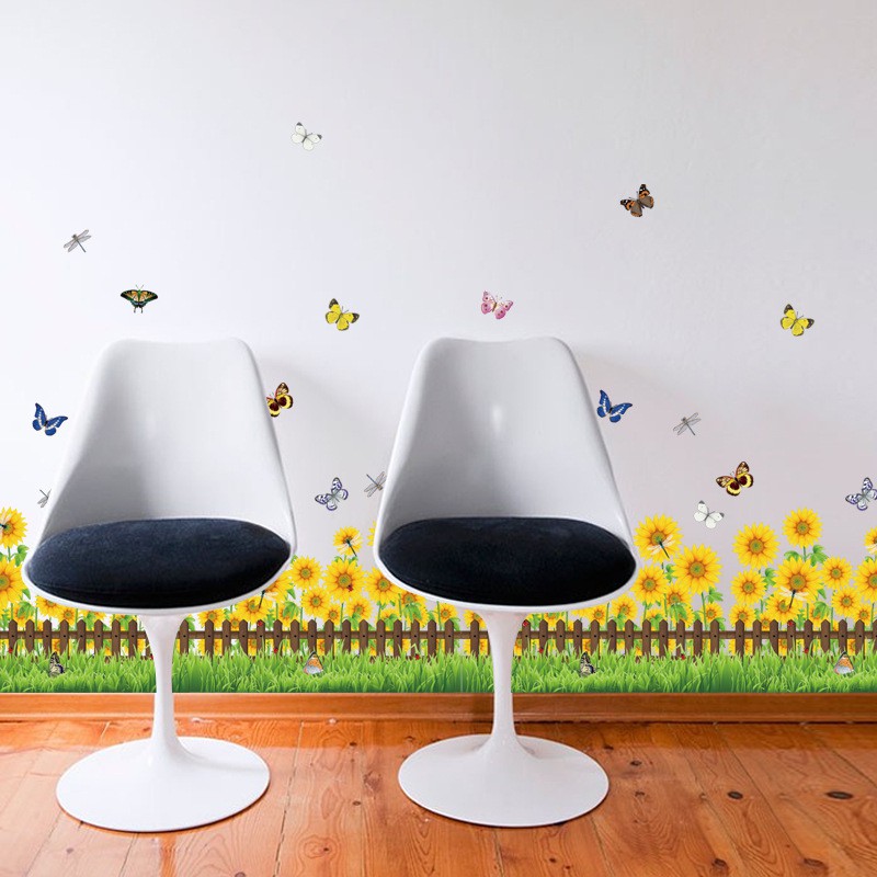 RELIZA WALL STICKER PAGAR BUNGA MATAHARI GREEN GRASS SUN FLOWER STIKER DINDING SK7060