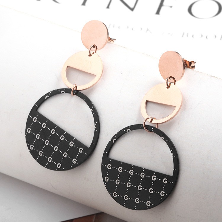 Anting Korea Titanium Tusuk Bulat Besar Hitam Rosegold - BE358