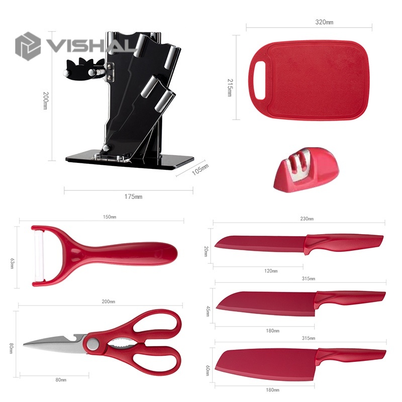 VISHAL Pisau Set 5 +Talenan+ Pengasah Pisau / Gandum Stainless Pisau Dapur VS-1816