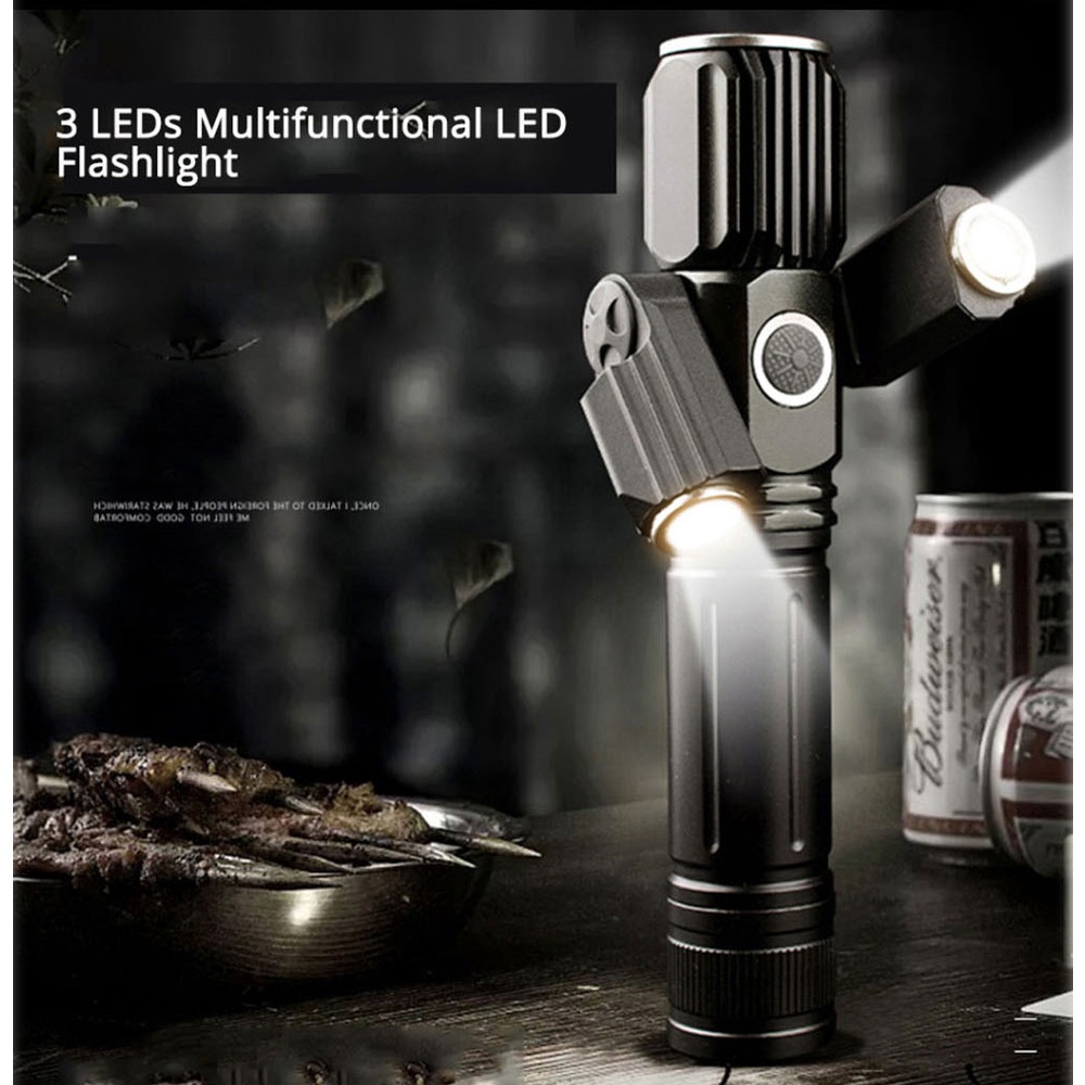 YGRETTE - BICYCLE FLASHLIGHT TaffLED Senter LED Rotating Zoom Cree XM-L T6 + 2 x XPE 15000 Lumens LAMPU SEPEDA DEPAN BELAKANG