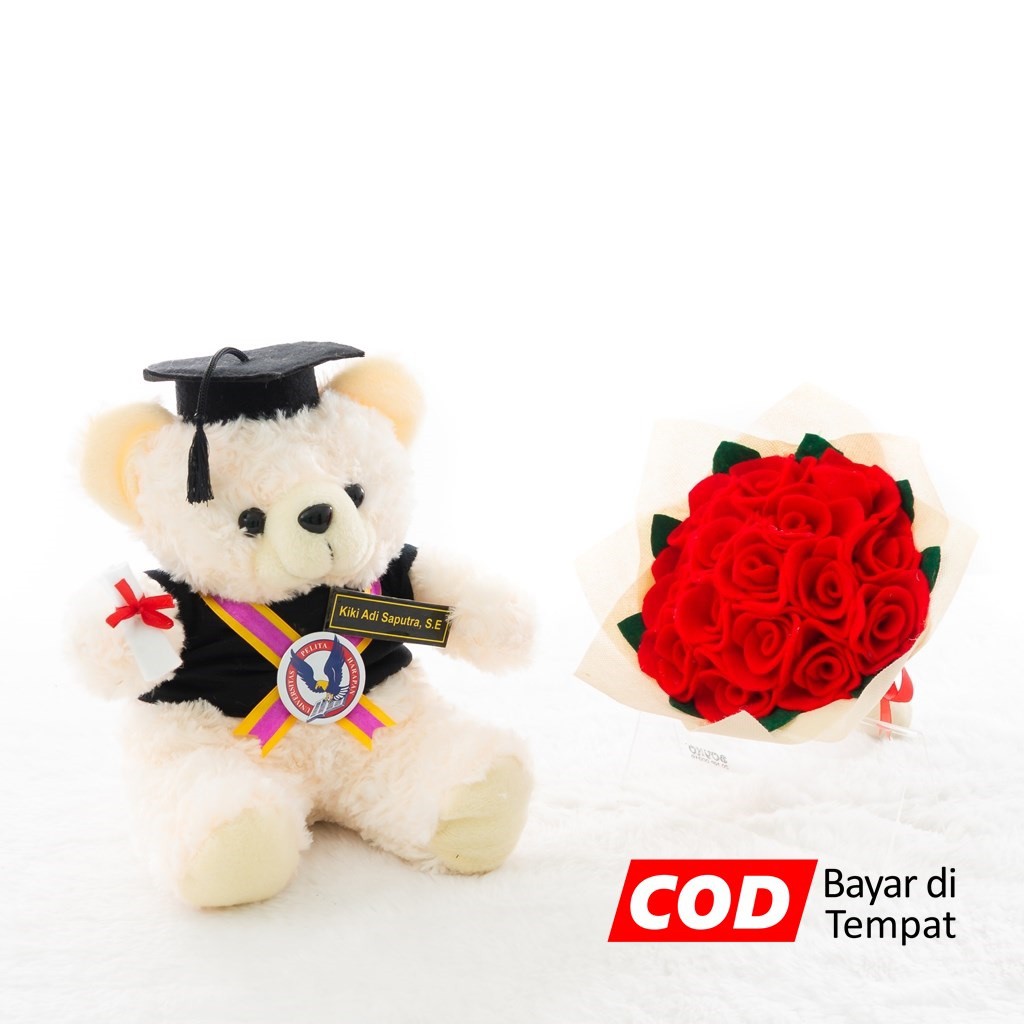 Paket Boneka Wisuda Teddy Dan Buket Bunga Mawar Jogja