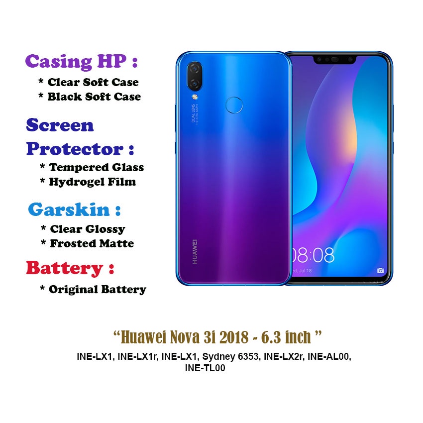 Huawei Nova 3i 2018 - 6.3 inch - Case - Screen Protector - Battery - Dll