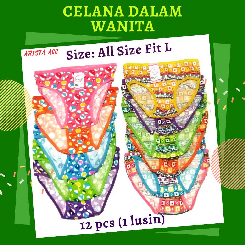 12pcs CelanaDalam Wanita Limei | CD Motif Cewek Remaja | Free All Size Fit L &amp; XL | 1 Lusin