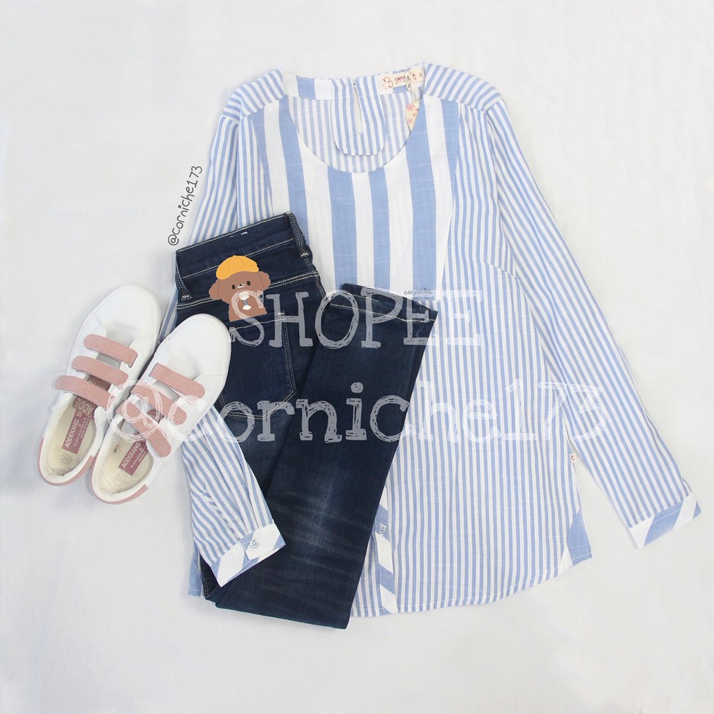 Corniche Olivia Blouse Blue (Garis Besar) - TB231346