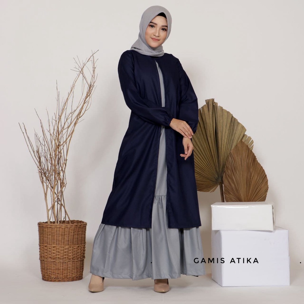 GAMIS ATIKA WARNA NAVY KOMBINASI ABU-ABU / GAMIS KATUN
