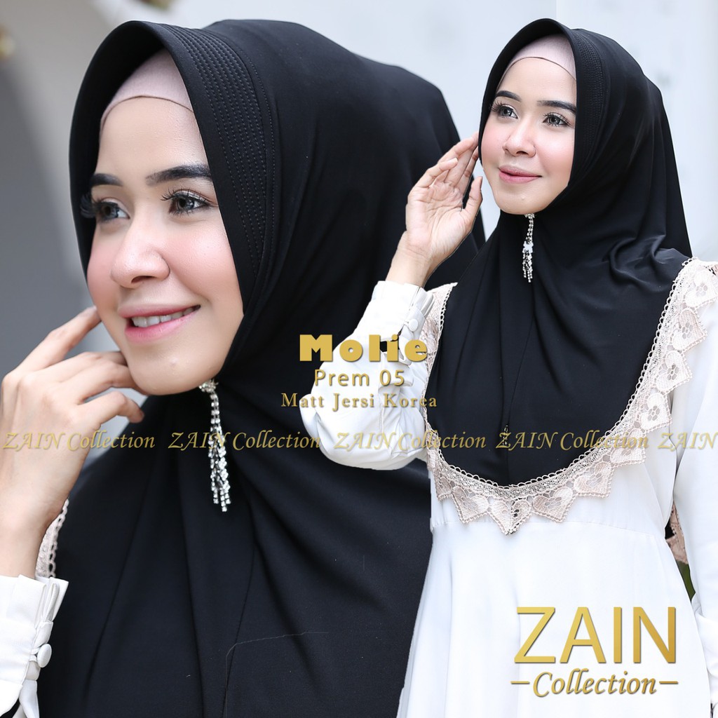 ZAIN COLLECTION TERBARU TERLARIS!! HIJAB INSTAN MINI BEST SELLER MOLIE PREM ORIGINAL VARIASI RENDA-HITAM