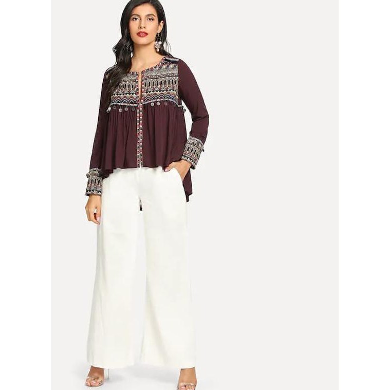 819F Blouse Outer Cardigan Etnik Tassel Fringe Boho Bohemian Bordir Korea J815