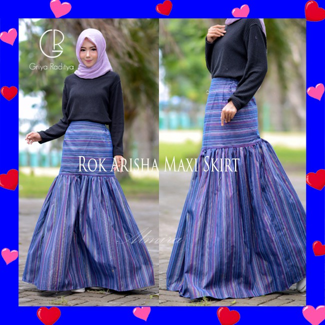 Rok Panjang Wanita Motif Maxi  Muslimah Cantik Arisha Long Skirt Kain Tenun Griyaraditya Almira