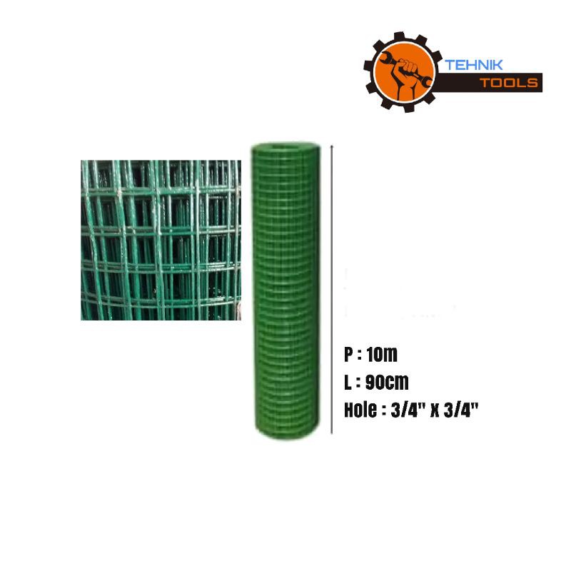 1Roll Kawat Loket Hijau 3/4 Kawat Ram Pvc Kawat Burung Kawat Kandang Burung Kawat Loket Ram