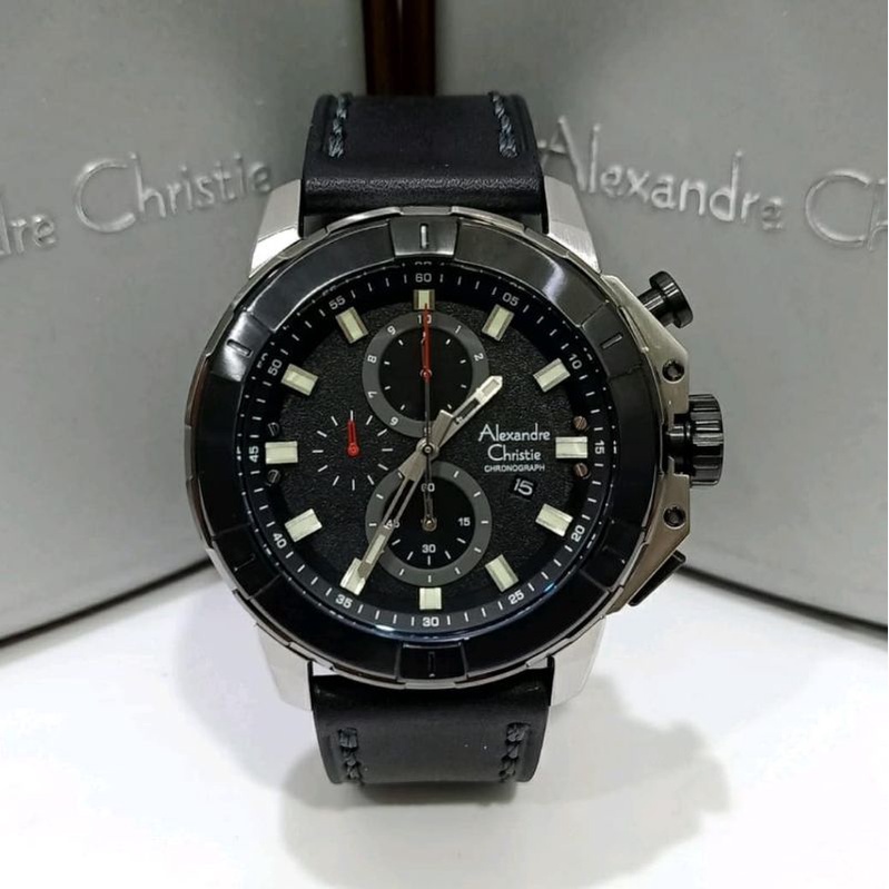 Jam Tangan Alexandre Christie AC 6588 Pria / AC6588 MC Silver Black Original