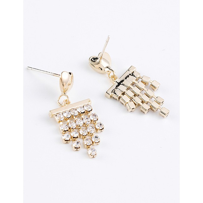 LRC Anting Tusuk Fashion Golden Love Diamond And Chain Tassel Earrings D84947